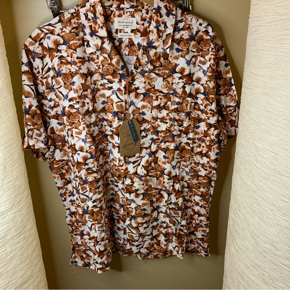 NWT weatherproof vintage men’s washable linen pattern button down shirt size L